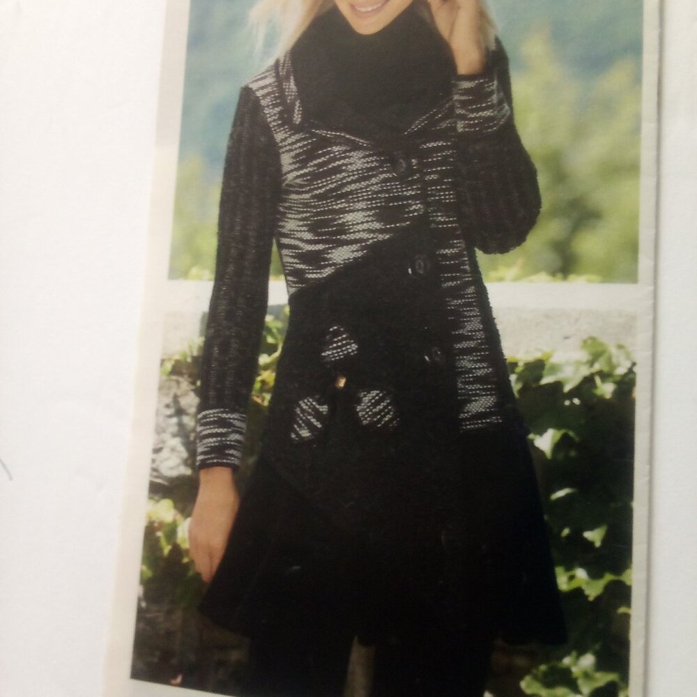 WOMENS BUTTON FRONT MIXED MEDIA SWEATER JACKET/BLACK/MULTI/SIZE LARGE